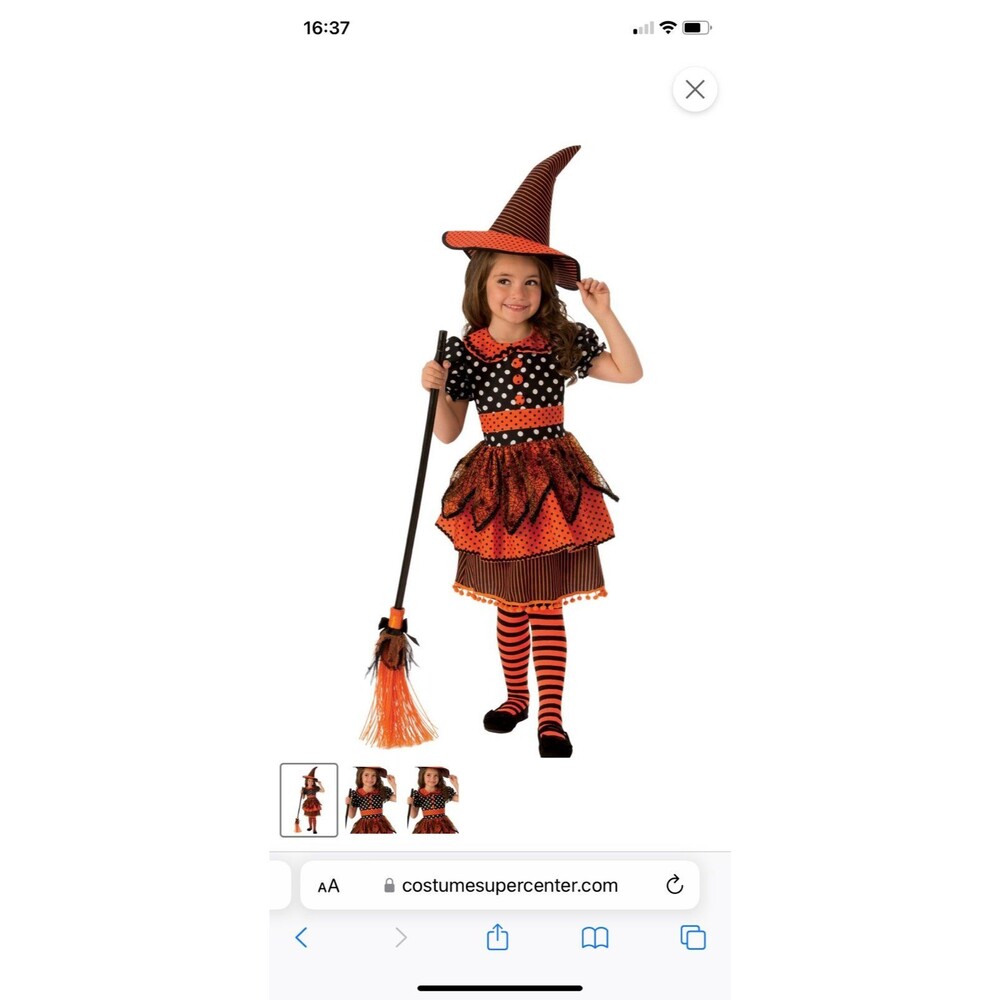 Rubie’s Halloween Polka Dots Witch Dress with Hat Costume Size Small (4-6Y)